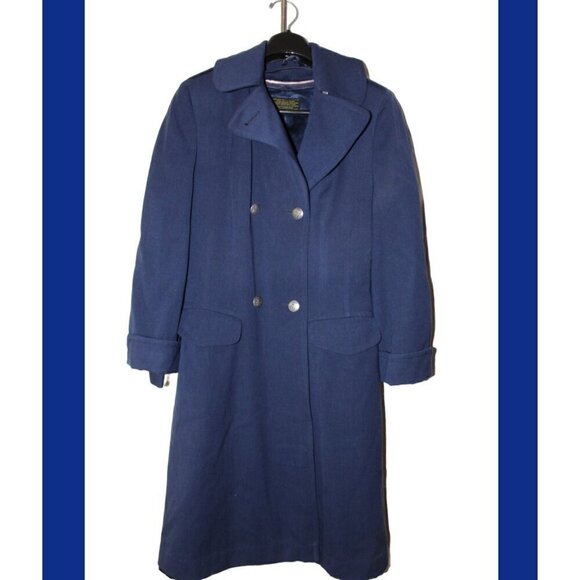 Vintage US Air Force Army 100% Wool Blue Trench Coat Size 14 L Military Heavy - Picture 10 of 12